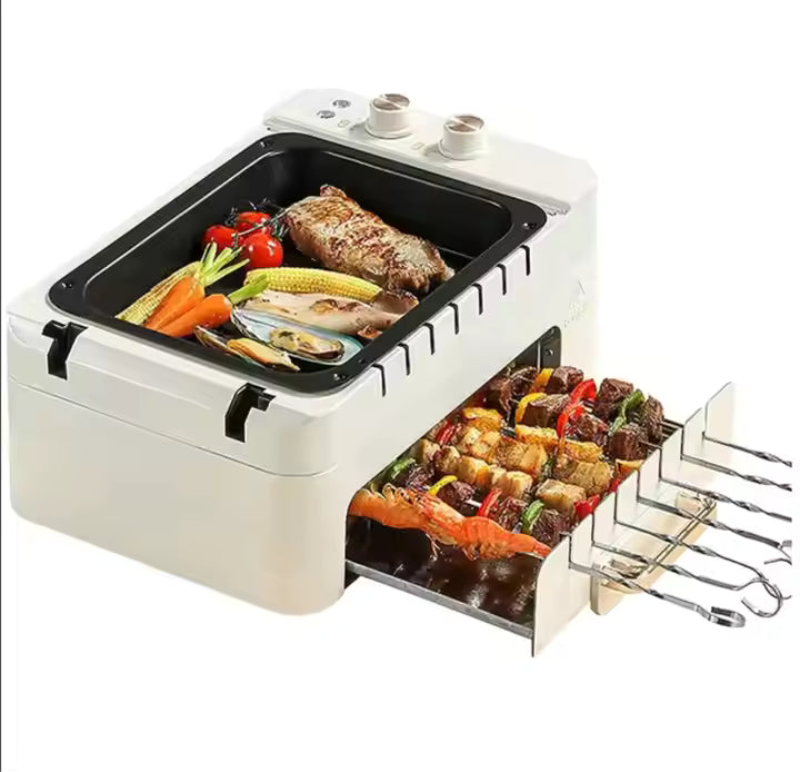 3 in 1 Electric BBQ Kebab Grill Machine Household Indoor Smokeless Barbecue Grill Oven