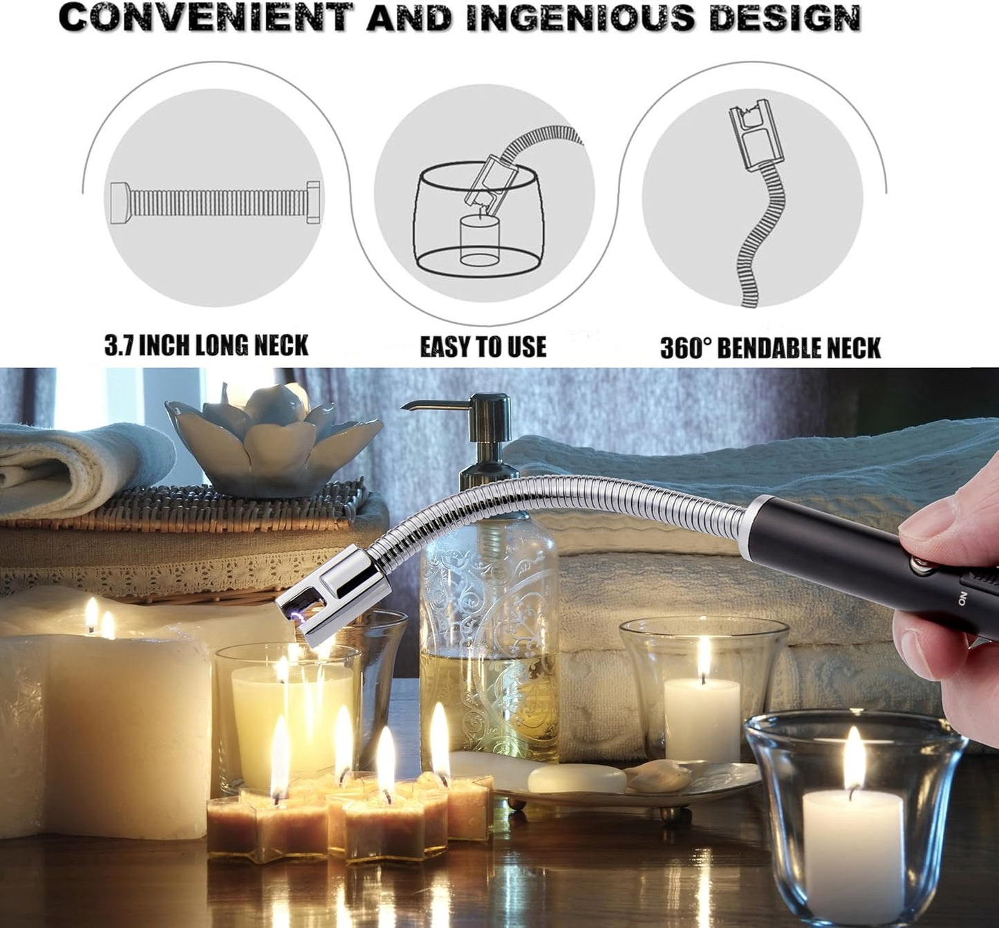 GRILLZEY® Plasma Arc Electric Lighters Rechargeable - USB Long Reach for Scented Candles, BBQ Grill &Camping - Windproof Design Lighters