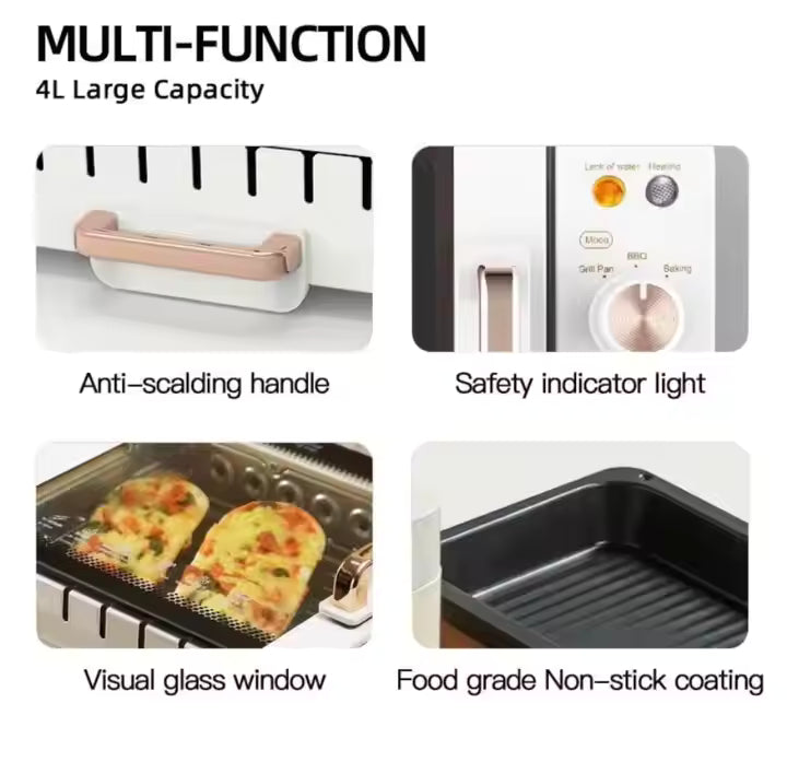 3 in 1 Electric BBQ Kebab Grill Machine Household Indoor Smokeless Barbecue Grill Oven