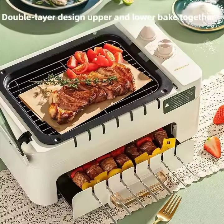 3 in 1 Electric BBQ Kebab Grill Machine Household Indoor Smokeless Barbecue Grill Oven